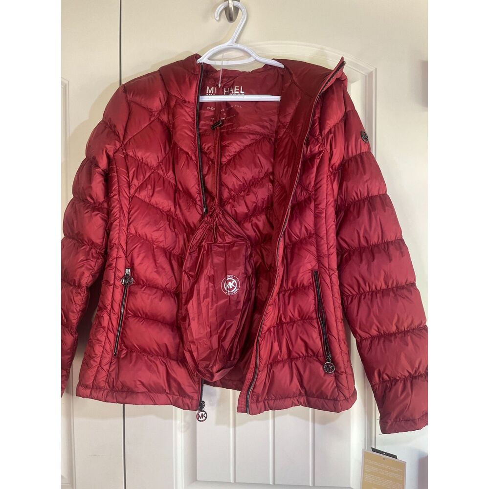 Michael Kors Packable Down Fill Puffer Jacket Women's Small Burnt Red NWT